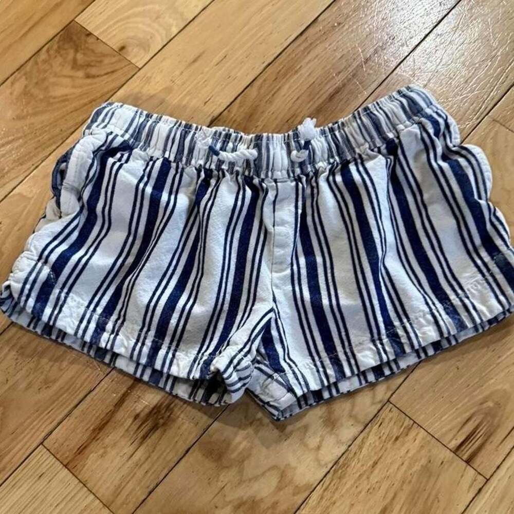 OshKosh B'gosh White and Navy Blue Striped Pull-On Shorts Size 8